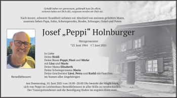 Todesanzeige von Josef  Holnburger von merkurtz