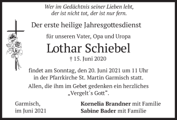 Todesanzeige von Lothar Schiebel von merkurtz