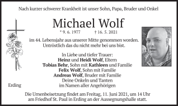 Todesanzeige von Michael Wolf von merkurtz