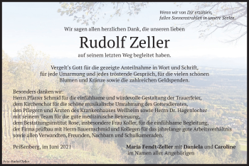 Todesanzeige von Rudolf Zeller von merkurtz