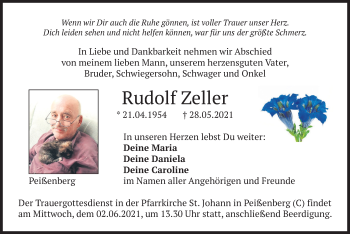 Todesanzeige von Rudolf Zeller von merkurtz