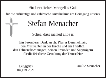 Todesanzeige von Stefan Menacher von merkurtz