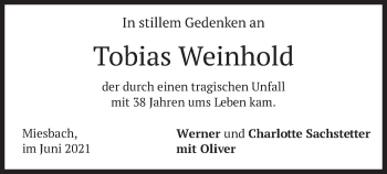 Todesanzeige von Tobias Weinhold von merkurtz