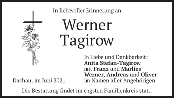 Todesanzeige von Werner Tagirow von merkurtz