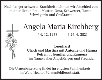 Todesanzeige von Angela Maria Kirchberg von merkurtz