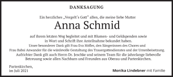 Todesanzeige von Anna Schmid von merkurtz