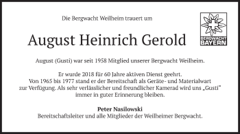 Todesanzeige von August Heinrich Gerold von merkurtz