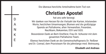 Todesanzeige von Christian Apostel von Das Gelbe Blatt Penzberg