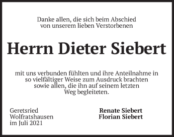 Todesanzeige von Dieter Siebert von merkurtz