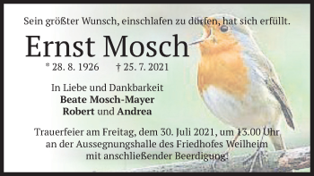 Todesanzeige von Ernst Mosch von merkurtz