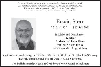 Todesanzeige von Erwin Sterr von merkurtz