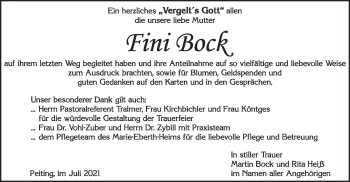 Todesanzeige von Fini Bock von merkurtz