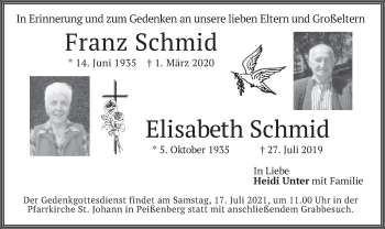 Todesanzeige von Franz und Elisabeth Schmid von merkurtz