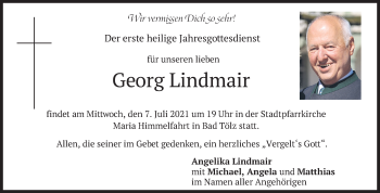 Todesanzeige von Georg Lindmair von merkurtz
