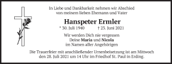 Todesanzeige von Hanspeter Ermler von merkurtz