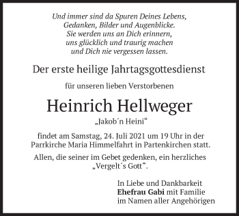 Todesanzeige von Heinrich Hellweger von merkurtz