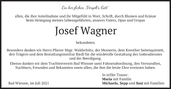 Todesanzeige von Josef Wagner von merkurtz