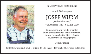 Todesanzeige von Josef Wurm von merkurtz