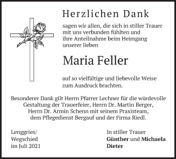 Todesanzeige von Maria Feller von merkurtz