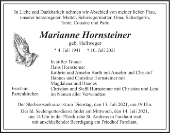 Todesanzeige von Marianne Hornsteiner von merkurtz