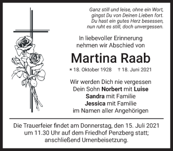 Todesanzeige von Martina Raab von Das Gelbe Blatt Penzberg