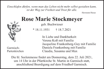 Todesanzeige von Rose Marie Stockmeyer von merkurtz
