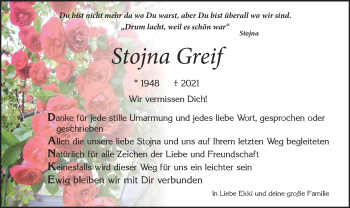 Todesanzeige von Stojna Greif von merkurtz