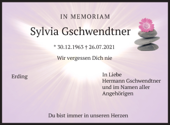 Todesanzeige von Sylvia Gschwendtner von merkurtz