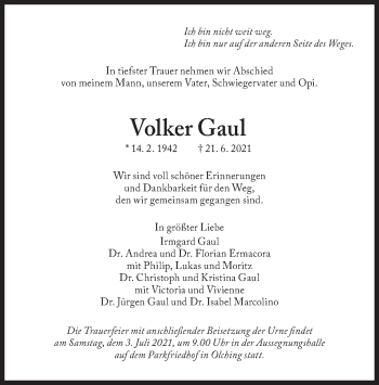 Todesanzeige von Volker Gaul von merkurtz