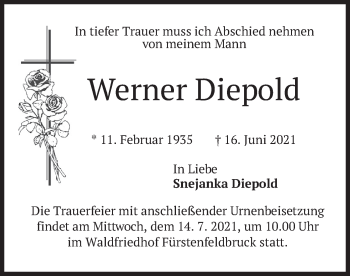 Todesanzeige von Werner Diepold von merkurtz