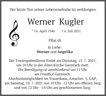 Todesanzeige von Werner Kugler von merkurtz