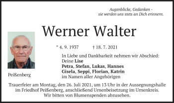 Todesanzeige von Werner Walter von merkurtz