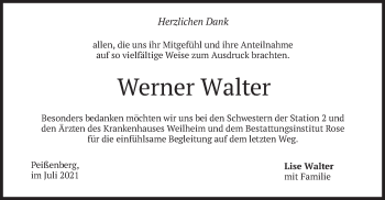 Todesanzeige von Werner Walter von merkurtz