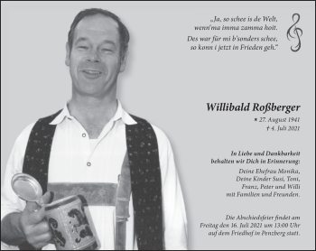 Todesanzeige von Willibald Roßberger von Das Gelbe Blatt Penzberg