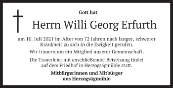 Todesanzeige von Willi Georg Erfurth von merkurtz