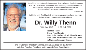 Todesanzeige von Willy Thenn von Das Gelbe Blatt Penzberg
