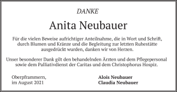 Todesanzeige von Anita Neubauer von merkurtz