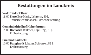 Todesanzeige von Bestattungen vom 30.08.2021 von merkurtz