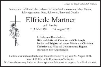 Todesanzeige von Elfriede Martner von merkurtz