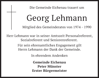 Todesanzeige von Georg Lehmann von merkurtz