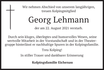 Todesanzeige von Georg Lehmann von merkurtz
