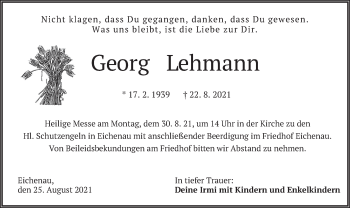 Todesanzeige von Georg Lehmann von merkurtz