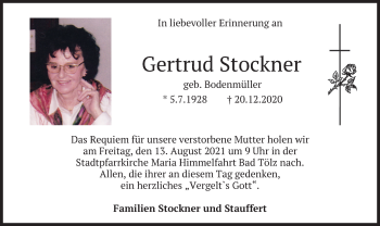 Todesanzeige von Gertrud Stockner von merkurtz