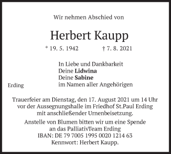 Todesanzeige von Herbert Kaupp von merkurtz