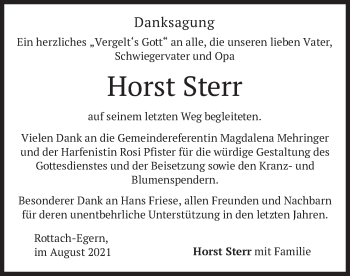 Todesanzeige von Horst Sterr von merkurtz