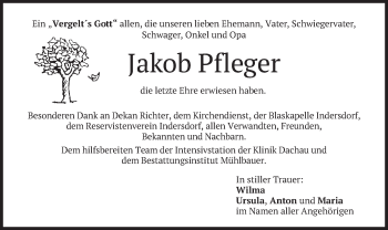 Todesanzeige von Jakob Pfleger von merkurtz