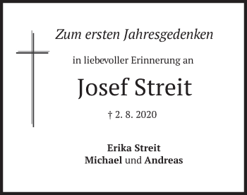 Todesanzeige von Josef Streit von merkurtz
