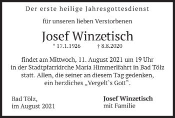 Todesanzeige von Josef Winzetisch von merkurtz