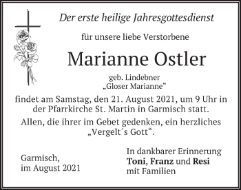 Todesanzeige von Marianne Ostler von merkurtz