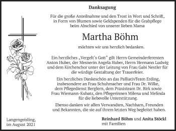 Todesanzeige von Martha Böhm von merkurtz